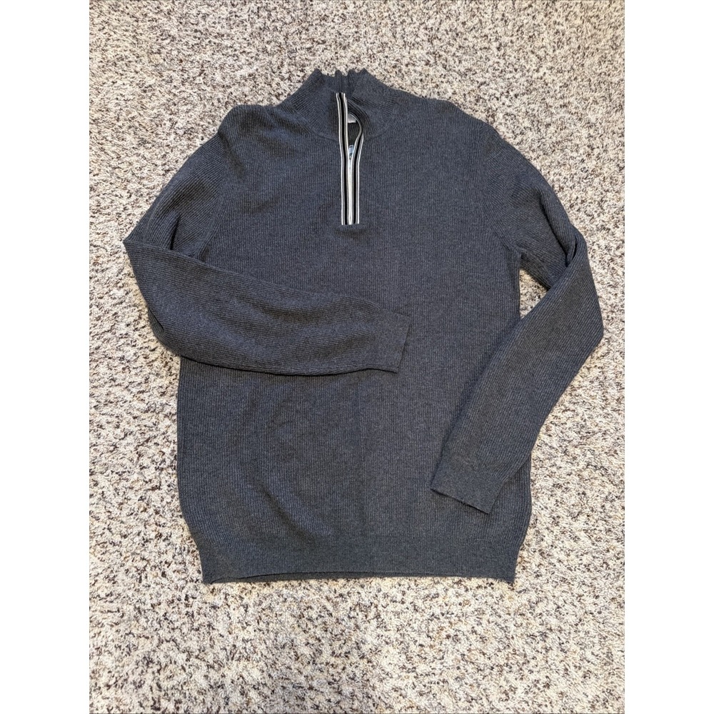Reiss Mens 1/3 Zip Neck Jumper Sweater Sz L Gray Knit Blended Material